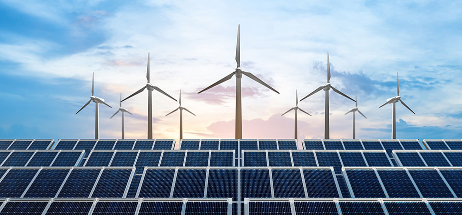 wind turbines and solar panels